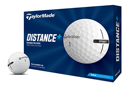 TaylorMade 2021 TaylorMade Distance+ Dozen Golf Balls, White (1 box with four lines of 3 balls each, 12 golf balls in total)