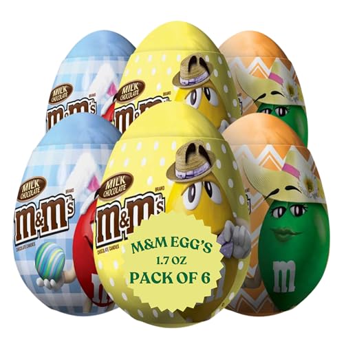 M&M'sMilk Chocolate Easter Filled Plastic Egg - 1.37oz Easter Eggs, Individual Basket Fillers - Perfect for Easter Egg Hunt and Party Favors (Pack of 6)