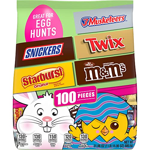 Mars M&M'S, SNICKERS, TWIX, 3 MUSKETEERS & STARBURST Assorted Easter Basket Candy, 31.06 oz, 100 Piece Bag