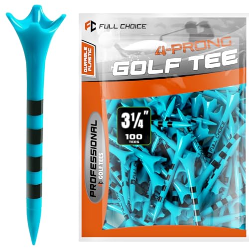 Full Choice Plastic Golf Tees 100 Pack (3-1/4") - Durable, Reduce Friction & Increase Distance, Golf Plastic Tees (Blue