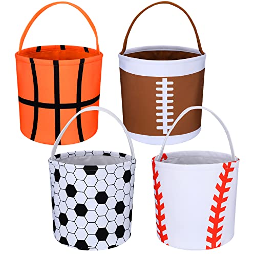 4 Pcs Easter Baseball Basket Soccer Football Basket Easter Sports Baskets Basketball Bucket Candy Tote Easter Snack Bags Halloween Trick or Treat Bags for Kids Baby Girl Easter Party Egg Hunt Game